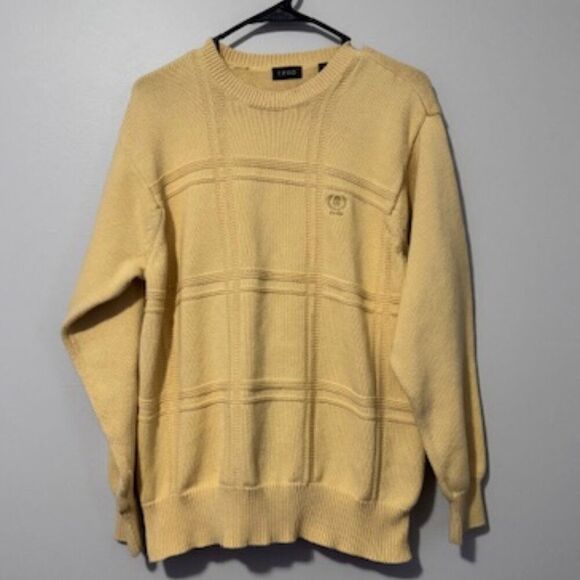 USED Men's IZOD Long Sleeve Crew Neck Sweater Square Pattern Color Yellow SZ L - Picture 1 of 1